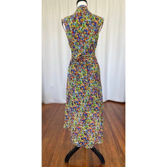 Y2K Stefanel Silk Fruit Print High-Low Dress Size S / M Belted Button Front - Picture 4 of 11